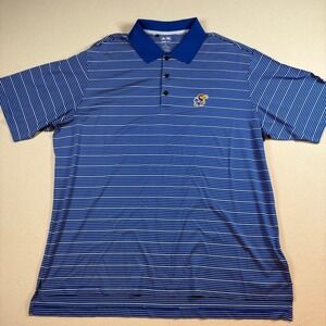 KU Kansas University Jayhawks Mens Adidas Climalite Golf Polo‎ 2XL Blue Striped